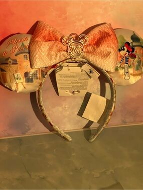 Disney Pink Paris Minnie Ear Headband with Gold Monogram Accent